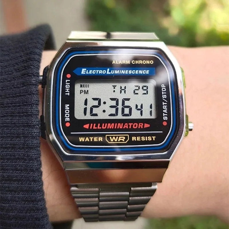 Vintage Stainless Steel Women Watches Electronic Digital Display Retro