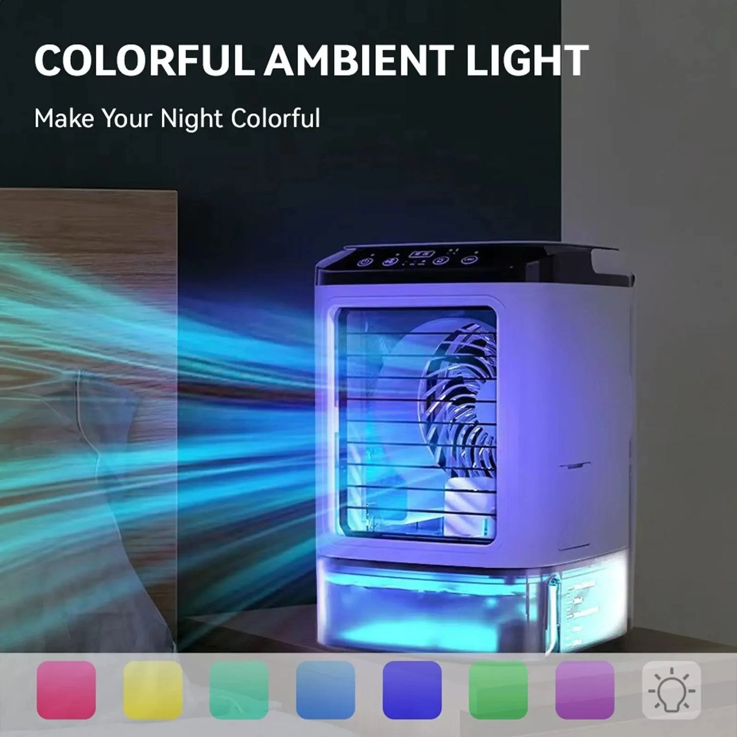 Portable Air Conditioner 3-Speed Small AC Unit Mini Air Cooler 900ML Water Tank Electric Fan With Humidifier for Bedroom Offi
