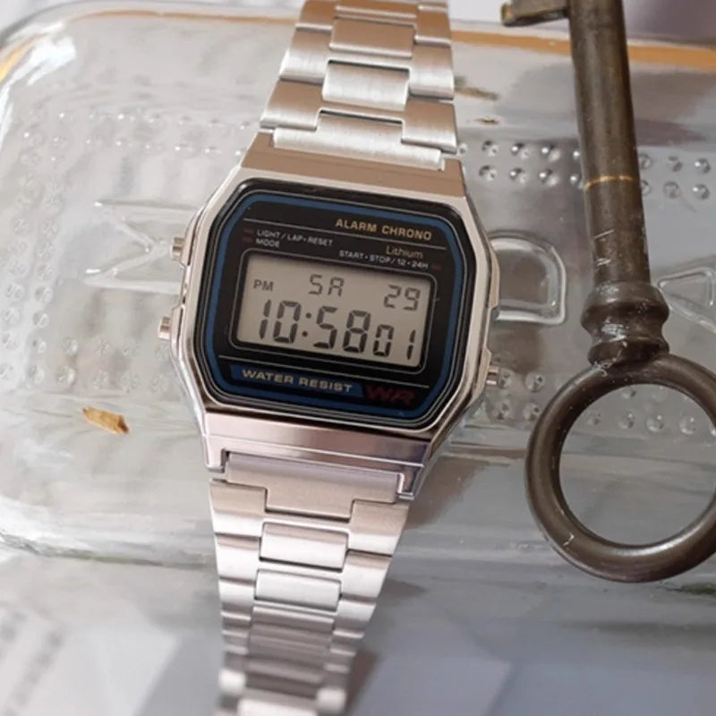 Vintage Stainless Steel Women Watches Electronic Digital Display Retro