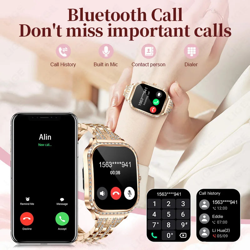 LIGE Smart Watch Women Waterproof Bluetooth Call Sports Fitness Heart