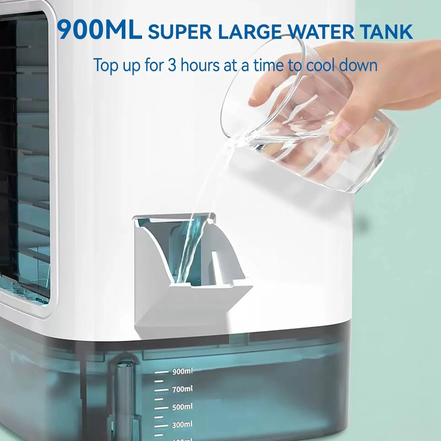 Portable Air Conditioner 3-Speed Small AC Unit Mini Air Cooler 900ML Water Tank Electric Fan With Humidifier for Bedroom Offi