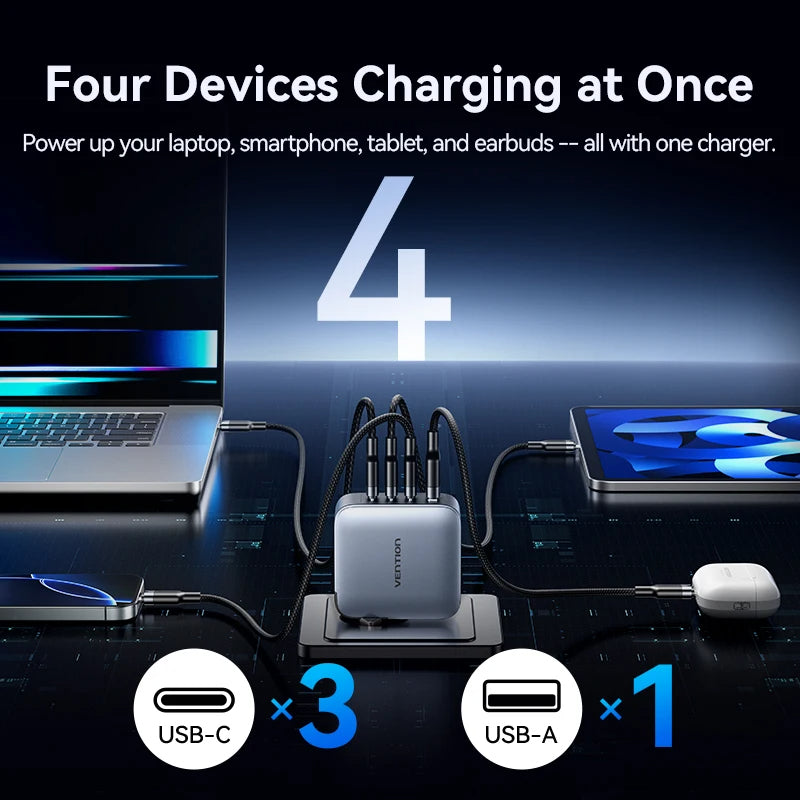 Vention 100W GaN Charger 4 Ports USB C Charger Quick Charge