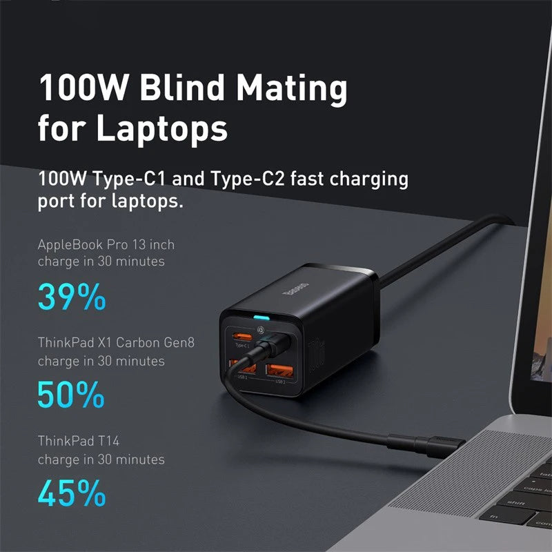 Baseus 100W 65W GaN Charger Desktop Laptop Fast Charger 4 in 1 Adapter For iPhone 16 15 14 13 12 Pro Max Phone Charger Samsung