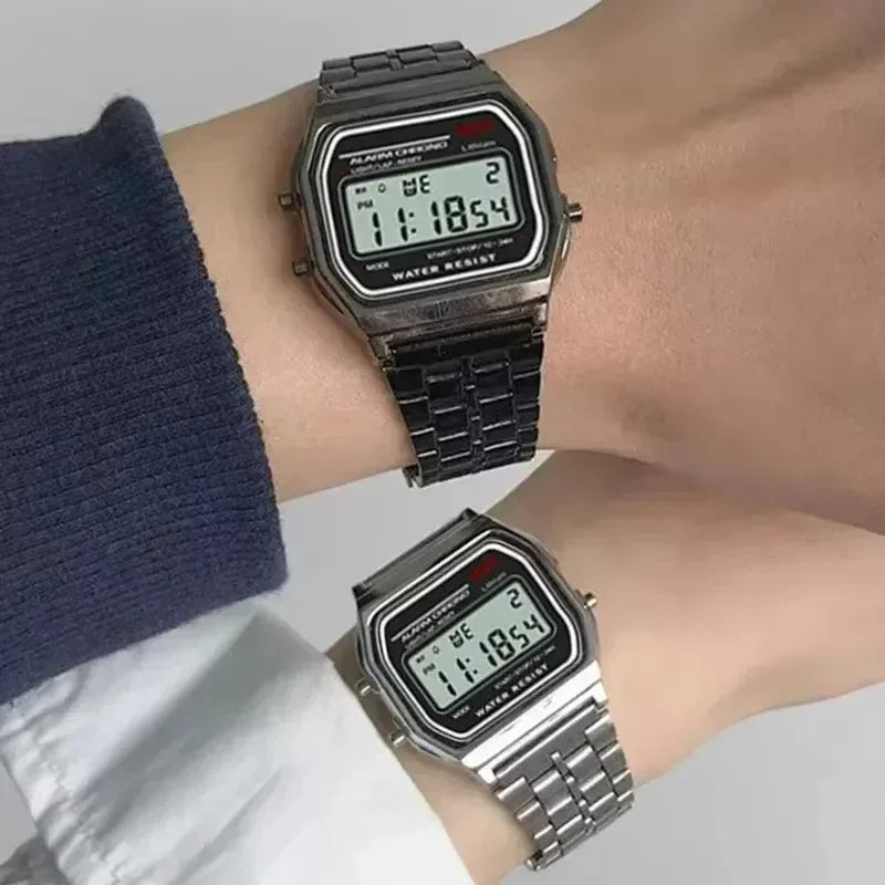 Vintage Stainless Steel Women Watches Electronic Digital Display Retro