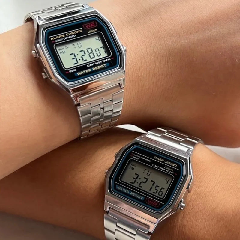 Vintage Stainless Steel Women Watches Electronic Digital Display Retro