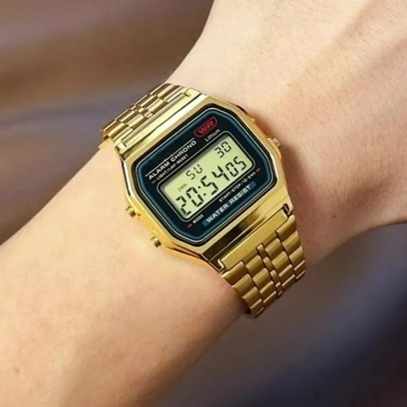 Vintage Stainless Steel Women Watches Electronic Digital Display Retro