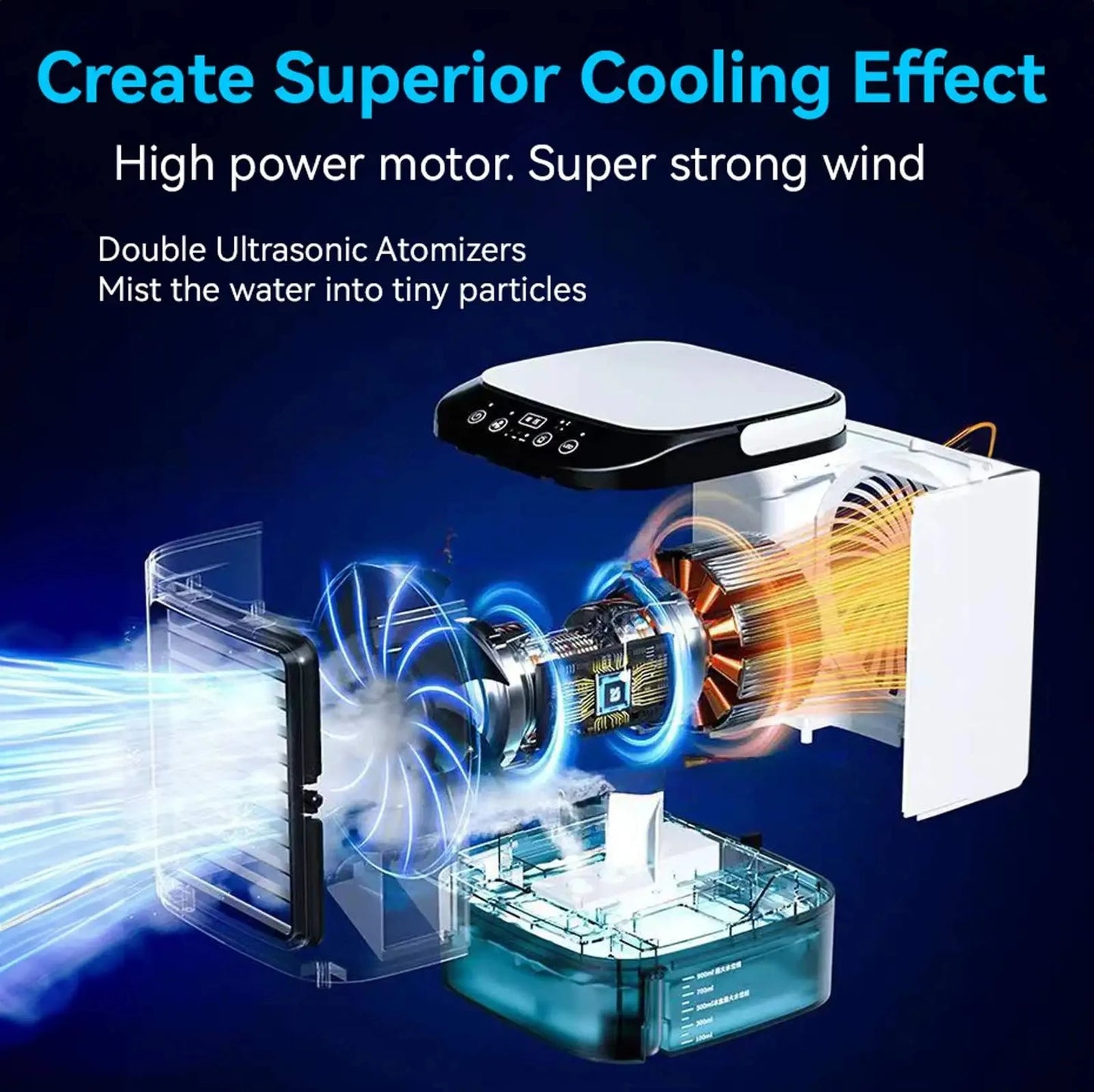 Portable Air Conditioner 3-Speed Small AC Unit Mini Air Cooler 900ML Water Tank Electric Fan With Humidifier for Bedroom Offi