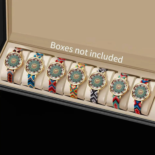 1/6/7PCS Fashion Women Watches Vintage Woven Strap Ladies Quartz