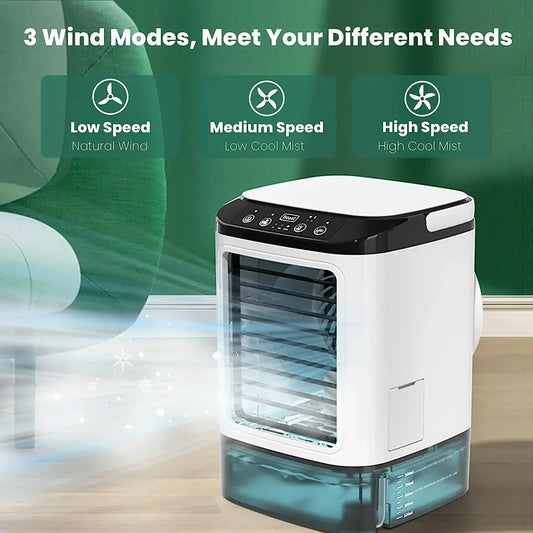 Portable Air Conditioner 3-Speed Small AC Unit Mini Air Cooler 900ML Water Tank Electric Fan With Humidifier for Bedroom Offi