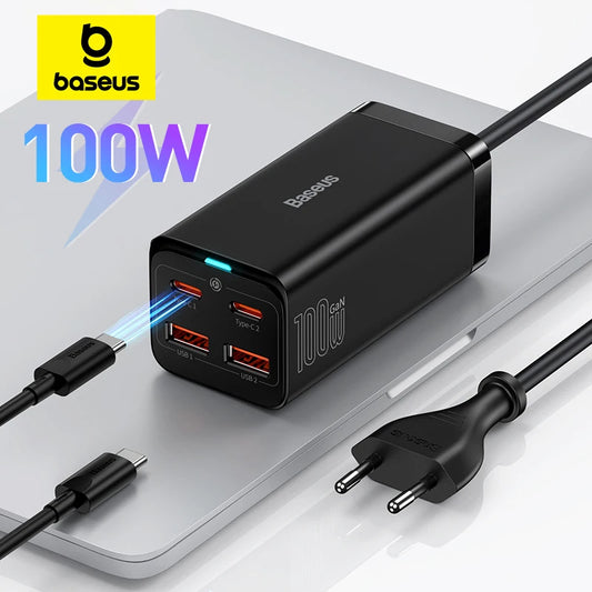 Baseus 100W 65W GaN Charger Desktop Laptop Fast Charger 4 in 1 Adapter For iPhone 16 15 14 13 12 Pro Max Phone Charger Samsung