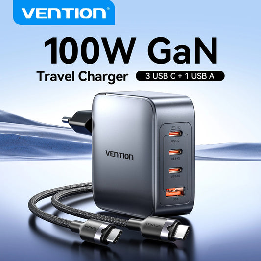 Vention 100W GaN Charger 4 Ports USB C Charger Quick Charge