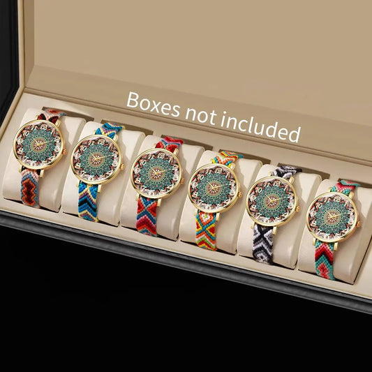 1/6/7PCS Fashion Women Watches Vintage Woven Strap Ladies Quartz